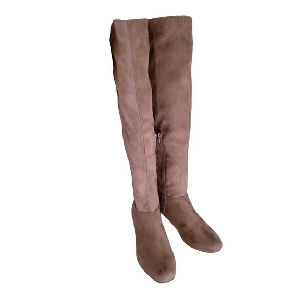 CL By Laundry - Chinese Laundry Thigh High Wedge Taupe  Heel Boots- SZ 6 M - Picture 1 of 10